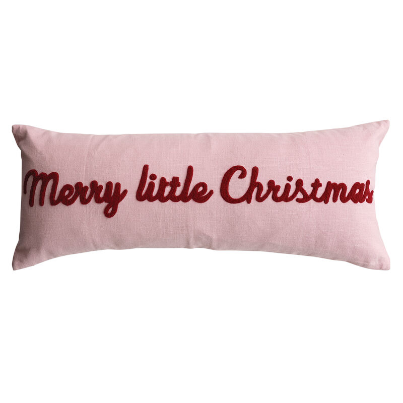 Embroidered Cotton Slub Lumbar Pillow &ndash; Merry Little Christmas image number 0