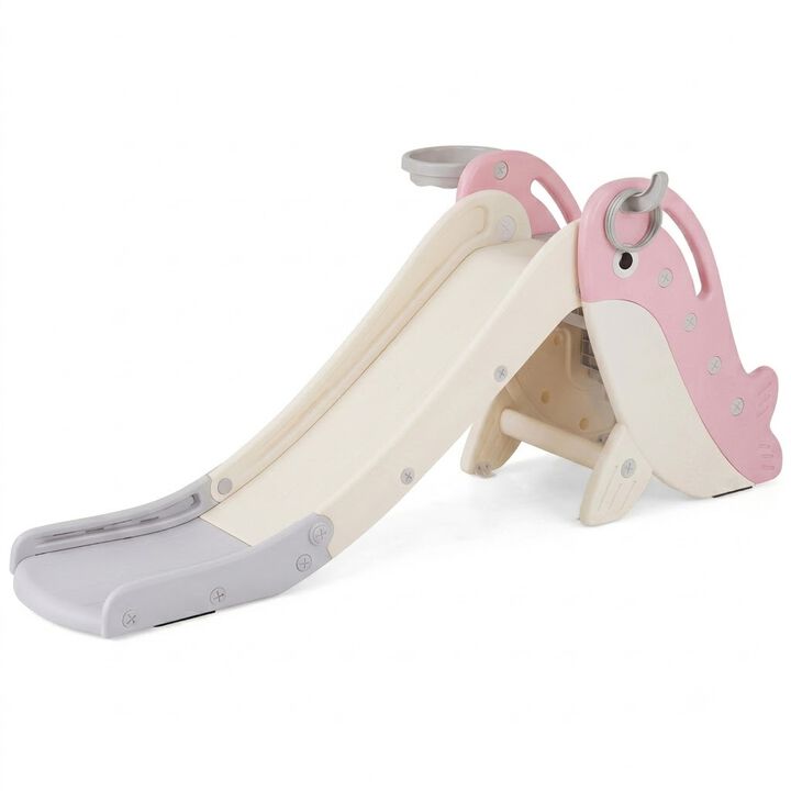 Indoor Outdoor Baby Slide Playset with Climber and Basketball Hoop