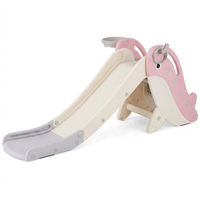 Indoor Outdoor Baby Slide Playset with Climber and Basketball Hoop image number 0