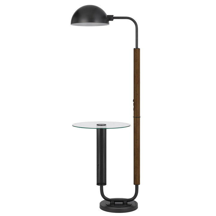 HomeRoots 63" Brown Tray Table Floor Lamp With Bronze Transparent Glass Dome Shade