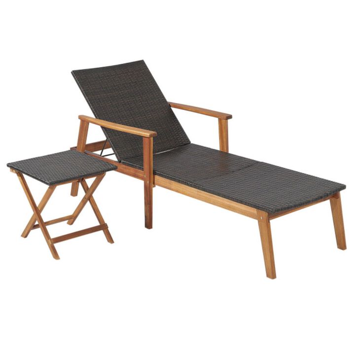2 Pieces Patio Chaise Lounge and Table Set with 4-Level Adjustable Backrest