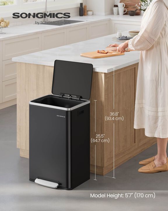 13-Gallon Waste Bin with Quiet-Close Lid &ndash; Stylish Kitchen Trash Can with Odor Control and Smooth Operation