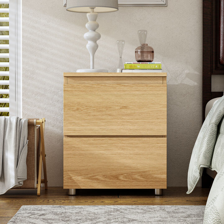 FUFU&GAGA Modern 2-Drawer Black Nightstand with Angled Drawer Fronts, Handle-Free Bedside Table for Bedroom or Living Room (18.9 in. H x 15.7in. W x 11.6 in. D), Matte Black Finish