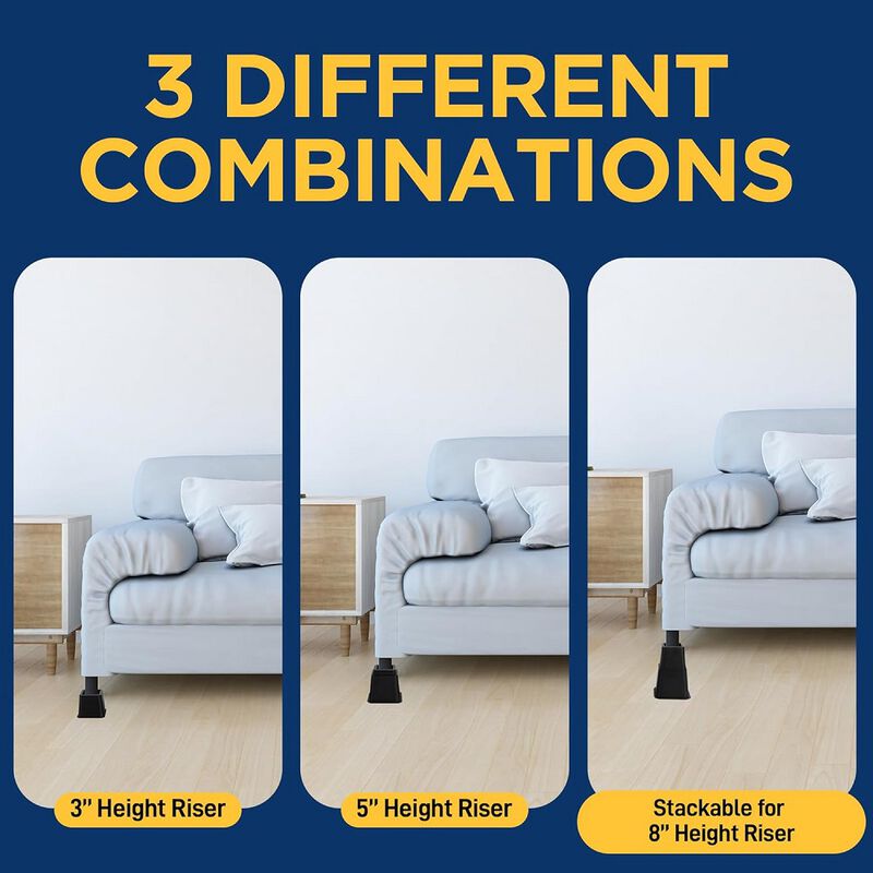 Furniture Riser Set - 4 Pieces Non-Slip Design Furniture Leg Riser fits with Bed, Chair, Table, Sofa, Desk, and Couches - Black