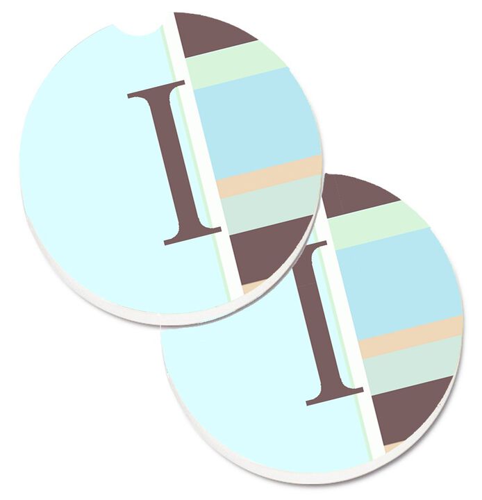 Caroline's Treasures Letter I Initial Monogram - Blue Stripes Set of 2 Cup Holder Car Coasters CJ1003-ICARC, 2.56, Multicolor