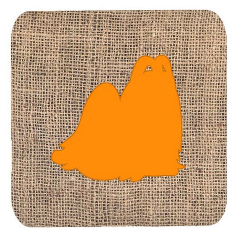 Caroline's Treasures BB1079-BL-OR-FC Maltese Burlap and Orange Foam Coasters (Set of 4), 3.5 H x 3.5 W, Multicolor