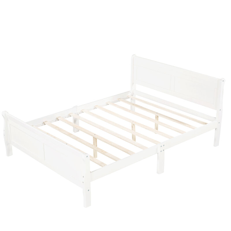 Whisen Wood Platform Bed Frame with Sleigh Design, Headboard, Footboard, and Sturdy Slat Support