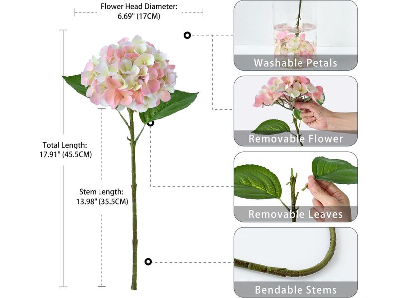 5 Piece Pink Artificial Hydrangea Flower Stems Touch Outdoor Wedding Centerpiece image number 2