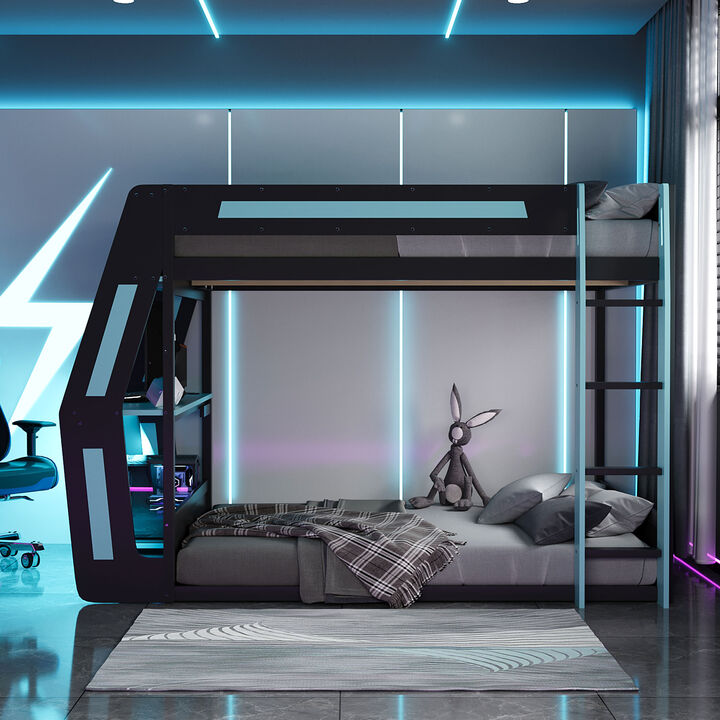 Merax Full Size Esports Gaming Loft Bed with Attached RGB Gaming Desk