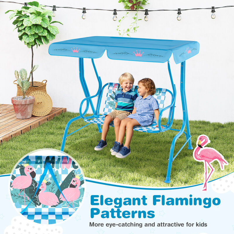 Metal Frame Kids Patio Swing with Dual Seat and Adjustable Canopy Top