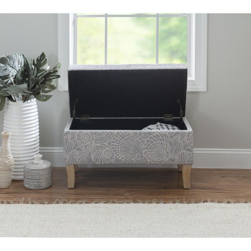 Linon Stephanie Upholstered Storage Ottoman, Stone image number 3