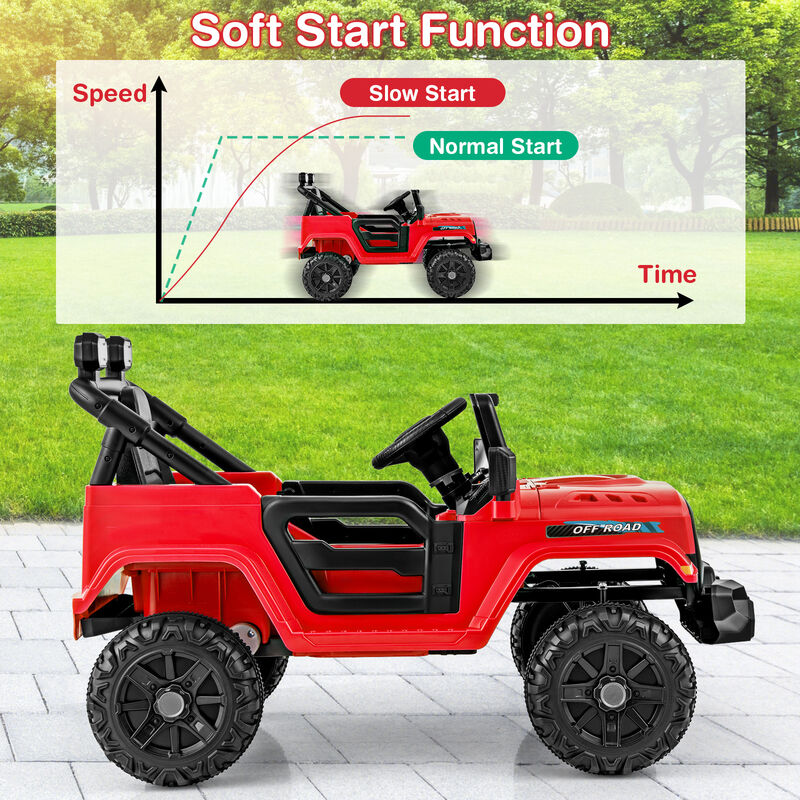 Kids 12V Ride On Truck with Threaded Wheels Remote Control and 3 Speed Modes image number 4
