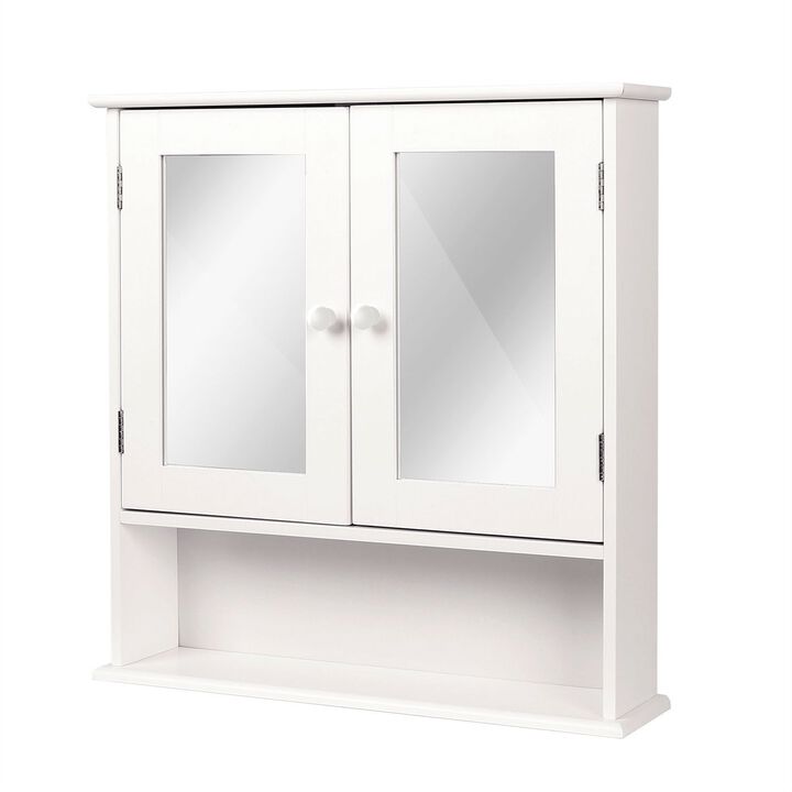 QuikFurn White 2-Door Mirrored Medicine Cabinet with Open Shelf