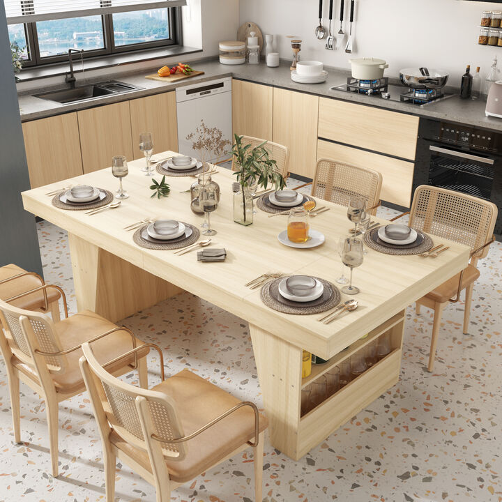 FUFU&GAGA Modern Wood Grain Dining Table with Storage Shelf, 2-Meter Length (78.7" W x 39.4" D x 29.6" H), Wood Grain