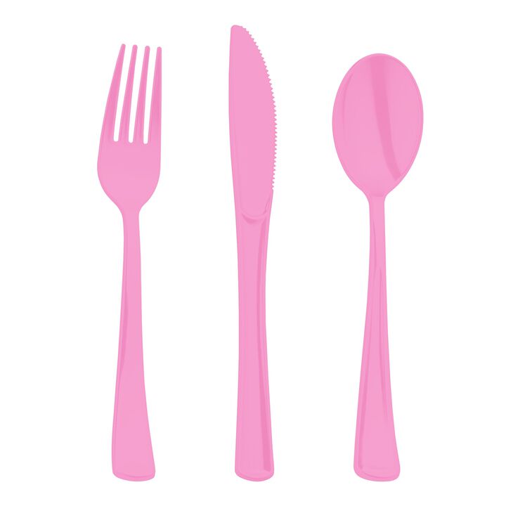 Pink Plastic Party Cutlery Set (144 Sets)