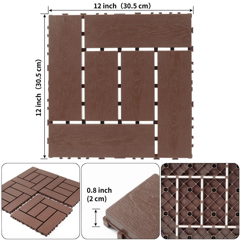 44 Pcs Interlocking Deck Tiles,Plastic Patio Flooring Outdoor Waterproof, All Weather Use for Balcony Porch Backyard Poolside image number 2