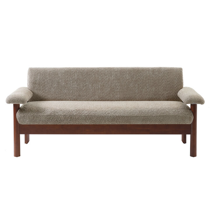 Merax Minimalist Berber Fleece 2-Seater Loveseat with Plush Arm Pillows & Full Rubberwood Frame