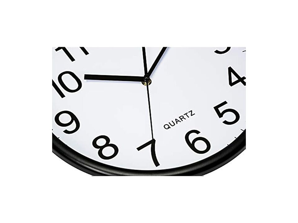 Black Wall Clock Silent Non Ticking Easy Read Battery Operated Office Decor