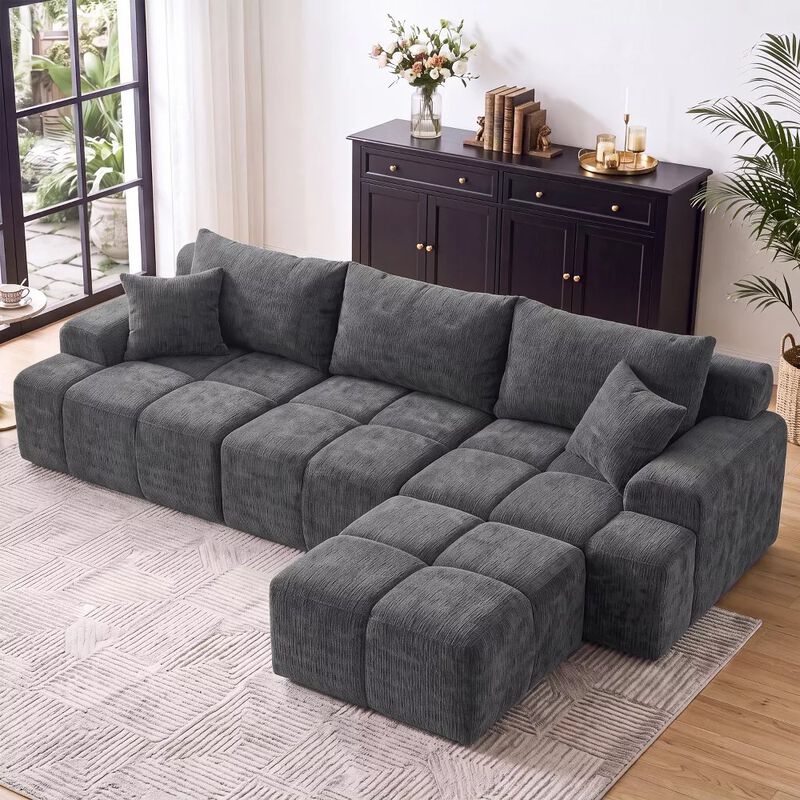Vipbear 122" L Shaped Modular Sectional Sofa with Ottoman Oversized Deep Seat Comfy Chenille Fabric image number 2
