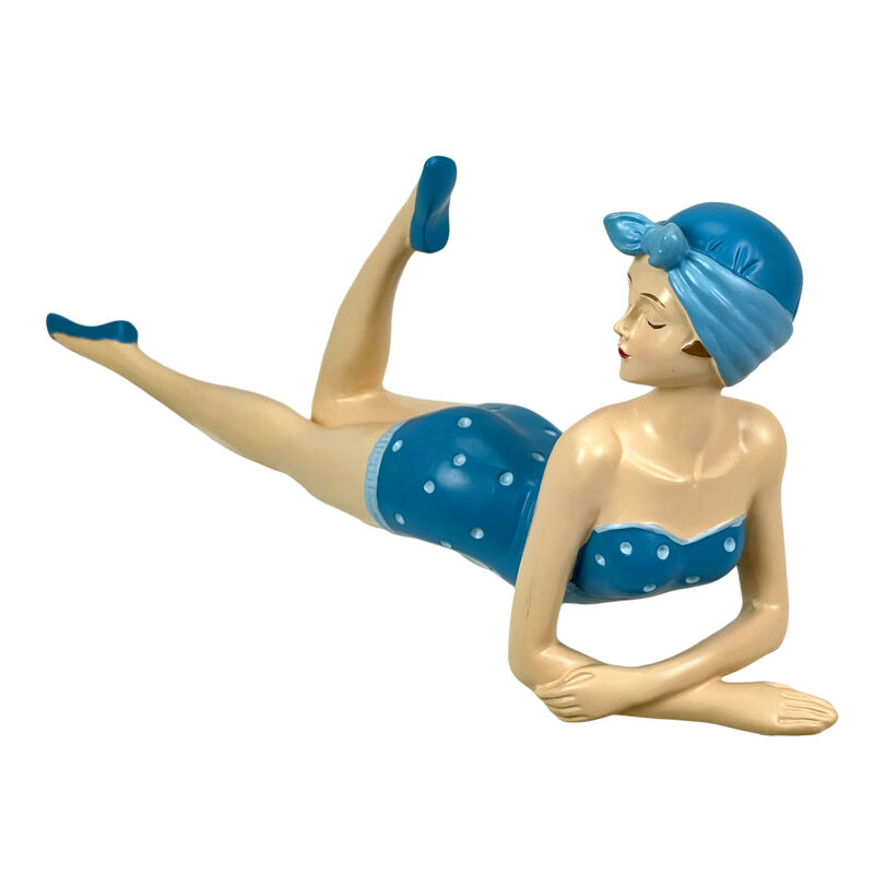 Retro Beach Beauty Sunbathing Figurine Aegean Blue Polka Dot 13.25 inch image number 0