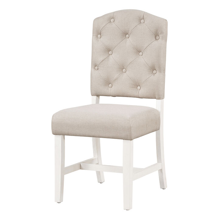 Merax Chic Button Tufted High-Back Fabric Dining Chairs with Curved Rubber Wood Legs