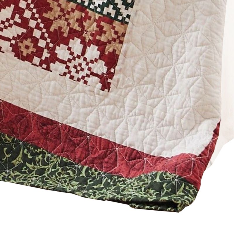 50 x 60 Cotton Quilted Throw Blanket with Fill, Winter Gifts, Multicolor - Benzara