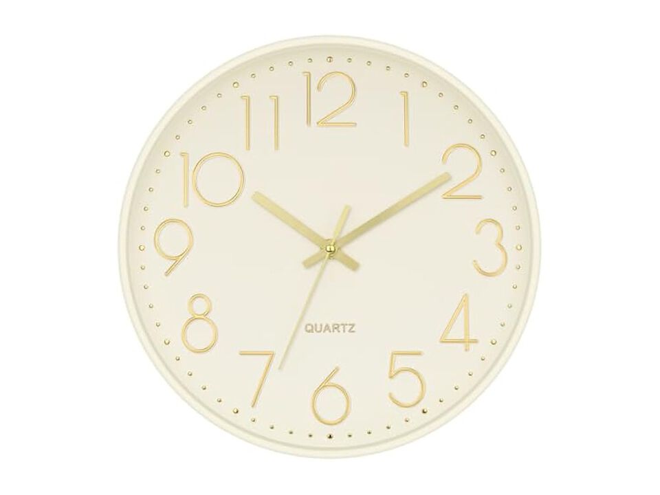 Cream Wall Clock 12 Inch Silent Non Ticking Modern Battery Operated