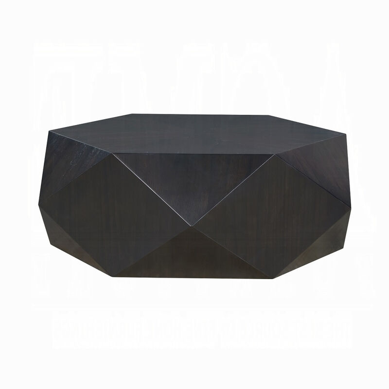 Hano Coffee Table, Black Rubberwood, 50 Inch, Modern Geometric Body - Benzara