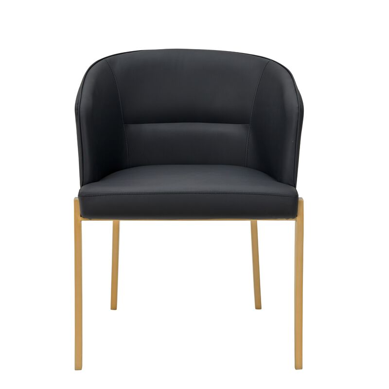 Cid Ravi 23 Inch Dining Chair, Dark Gray Faux Leather, Brass Steel Legs - Benzara image number 2