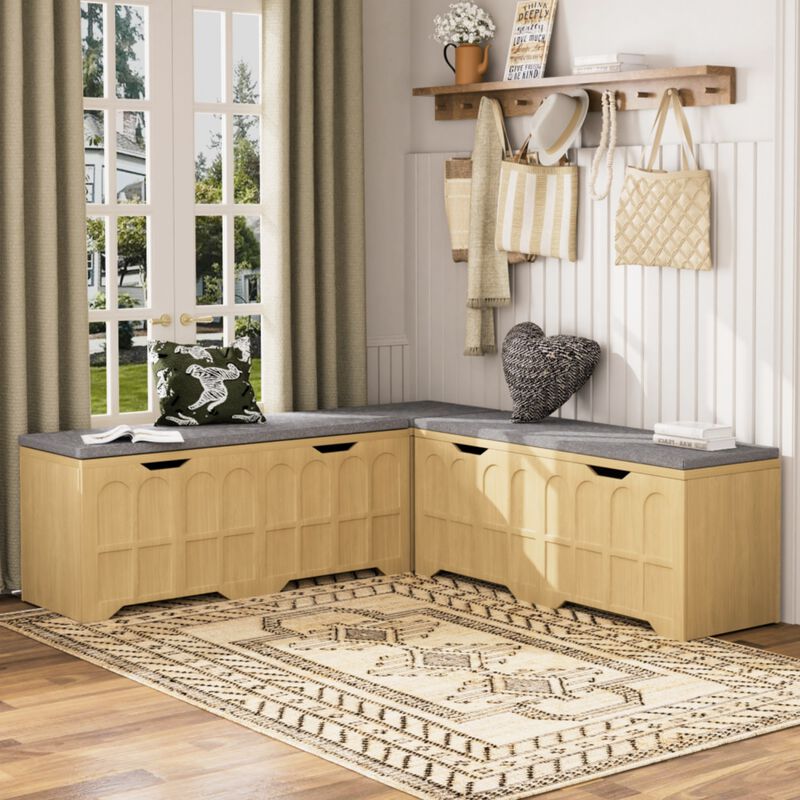 Crewis 3-Piece L-Shaped Wooden Storage Bench image number 1