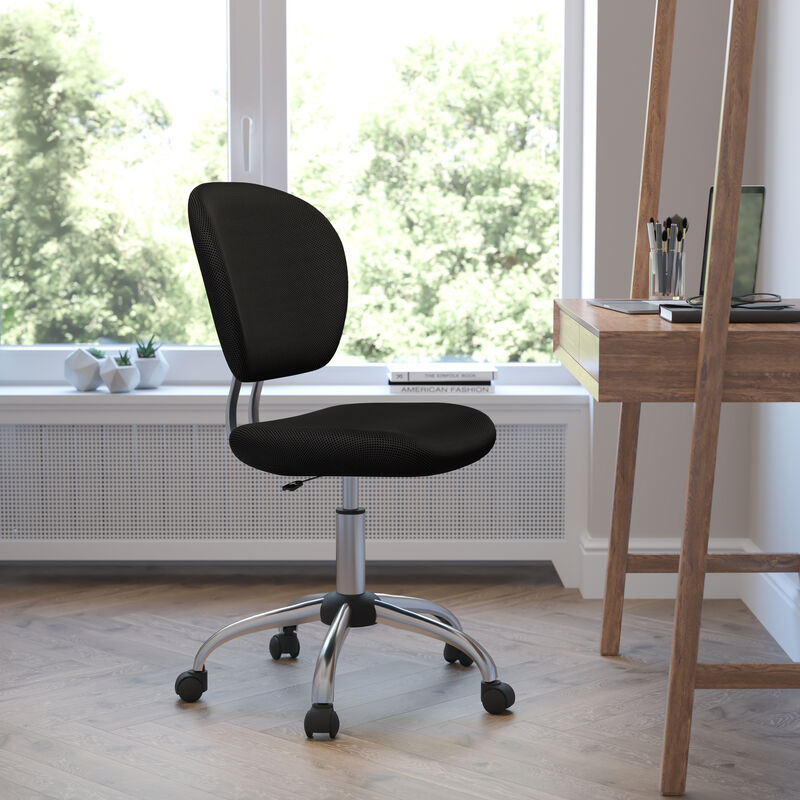 Beverly Mid-Back White Mesh Padded Swivel Task Office Chair with Chrome Base image number 1