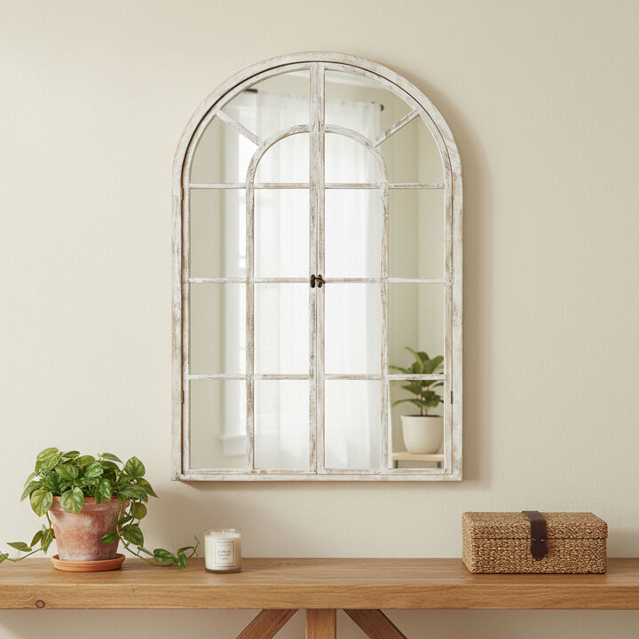 HomeRoots 36" White Solid Wood Arch Framed Accent Mirror