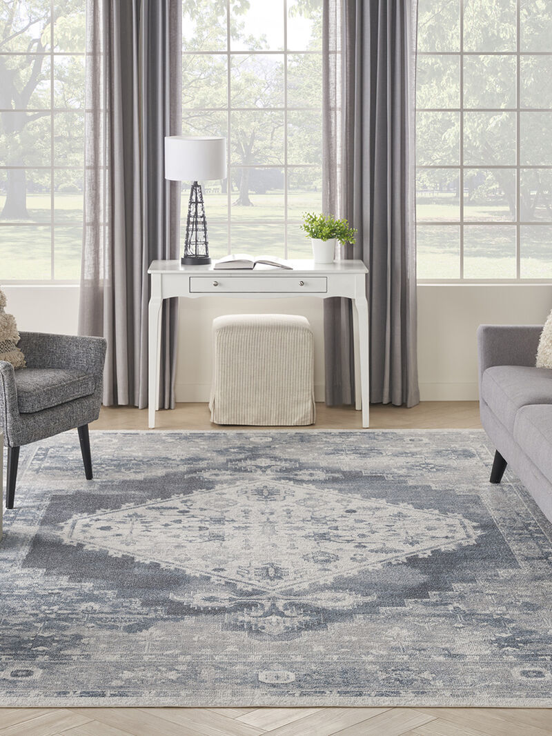 Astra Machine Washable ASW11 Blue/Ivory 6'7" x 9' Rug