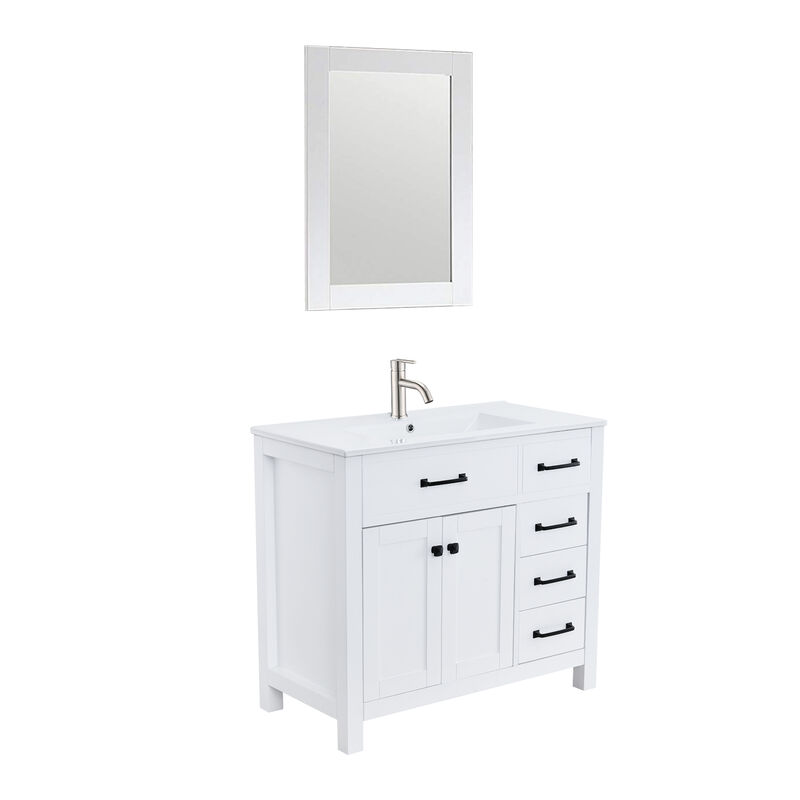 36 Inch W White Bathroom Vanity Set with Faucet and Mirror