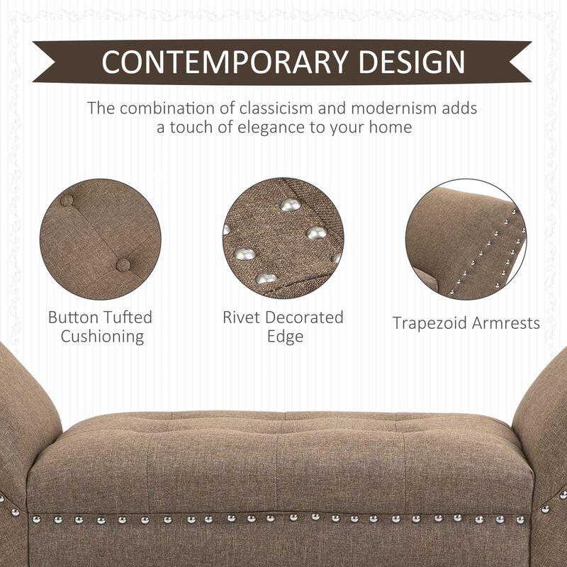 Brown Living Room Bench: Button Tufted Fabric Ottoman