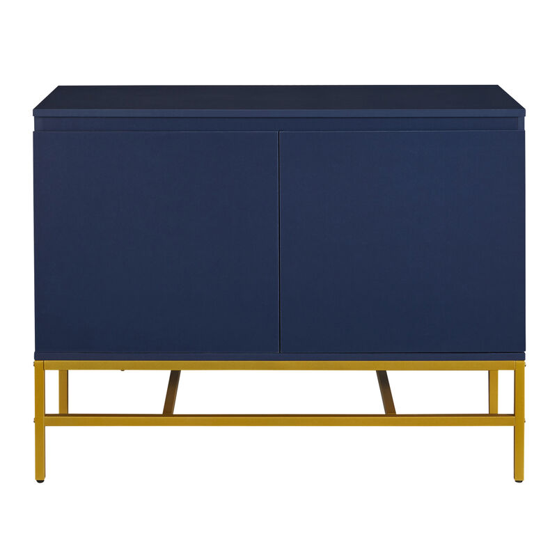 Minimalist Luxury Cabinet Two Door Sideboard with Gold Metal Legs for Living Room, Dining Room (Navy)