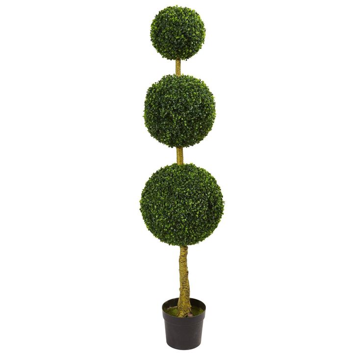 Nearly Natural 5.5-ft Triple Ball Boxwood Artificial Topiary Tree UV Resistant (Indoor/Outdoor)