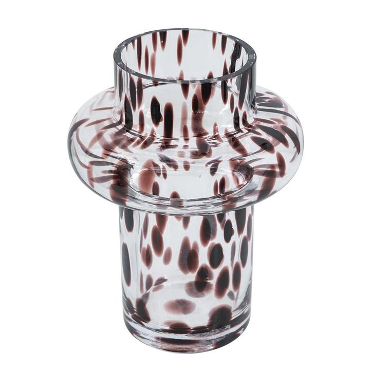 HomeRoots 8" Amber And Clear Abstract Glass Cylinder Table Vase
