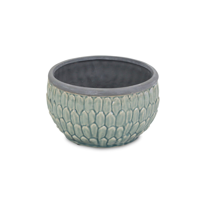 Round Ceramic Planter for Indoor and Outdoor Use with Tone-on-Tone Texture