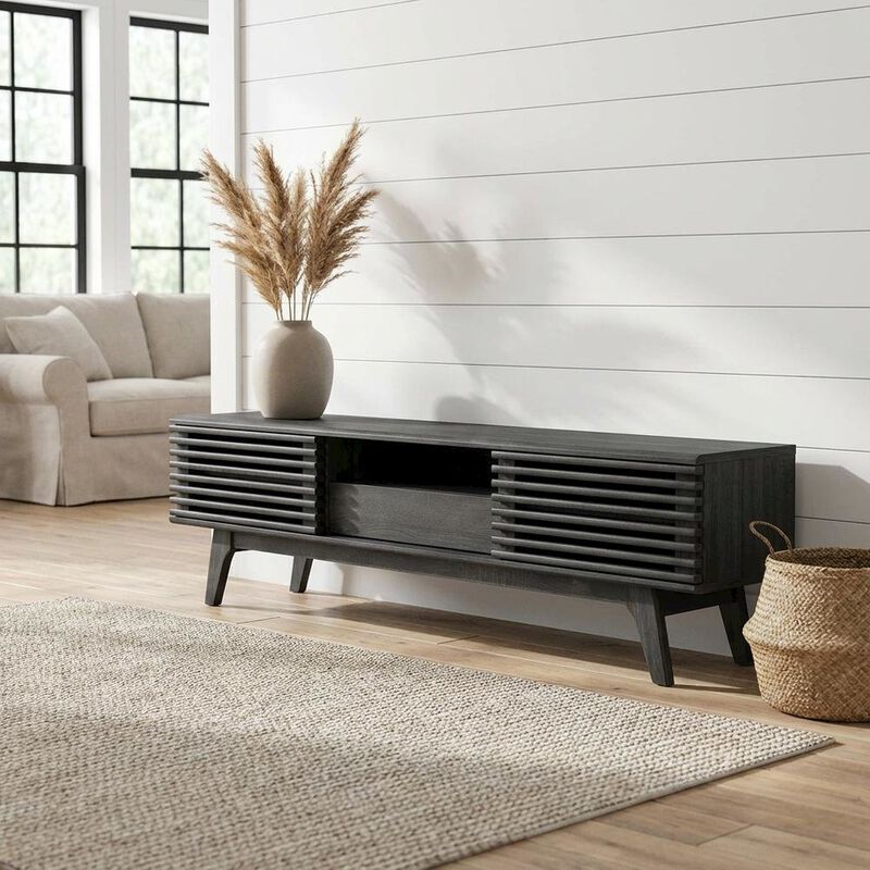 Wooden brown TV stand with spacious surface and modern design image number 3