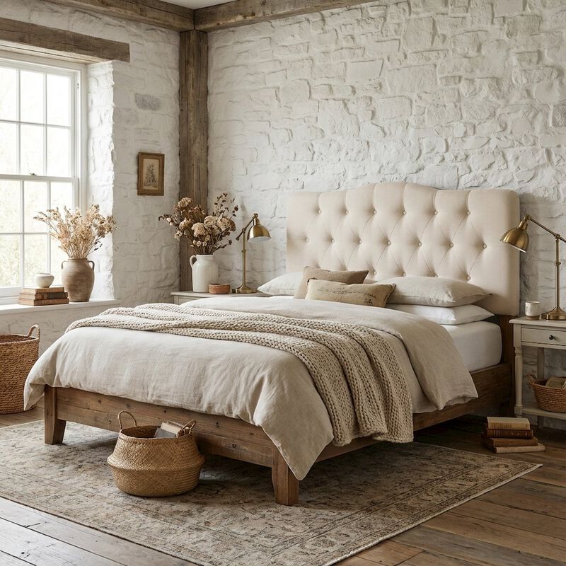 Upholstered Fabric Headboard in Neutral Tone with Plush Padding and Sturdy Frame image number 2