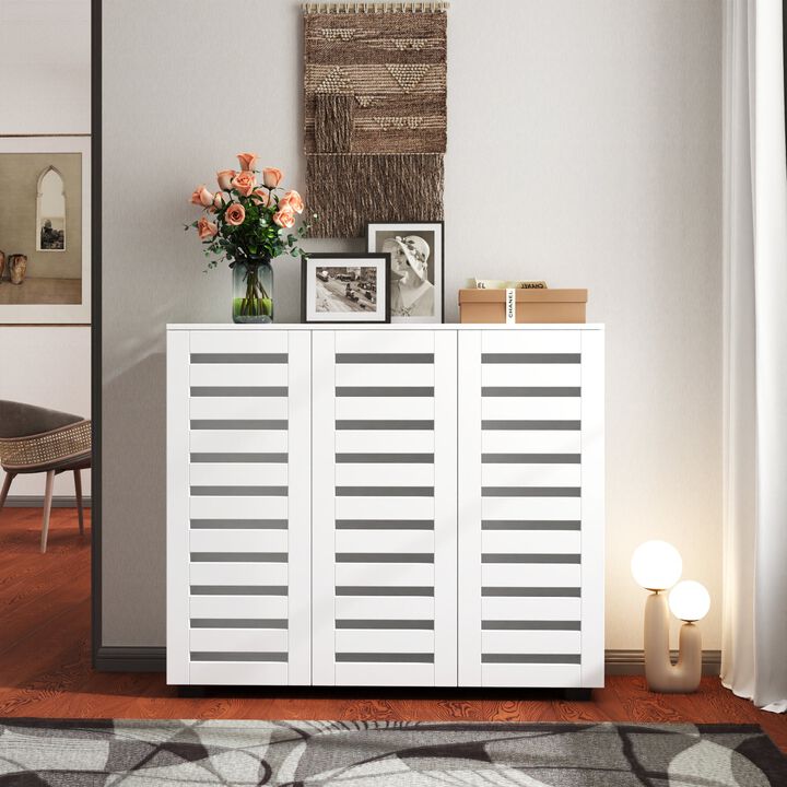 Clihome Shoe Cabinet, 5-Tier Shoe Storage Cabinet with Adjustable Shelves, Wooden Shoe Rack Organizer with Louvered Doors For Entryway,Living Room