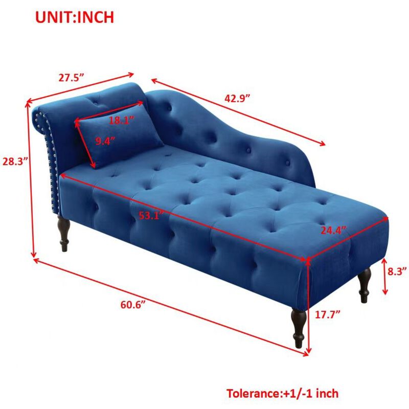 Merax Velvet Chaise Lounge Buttons Tufted Nailhead Trimmed Solid Wood Legs image number 3