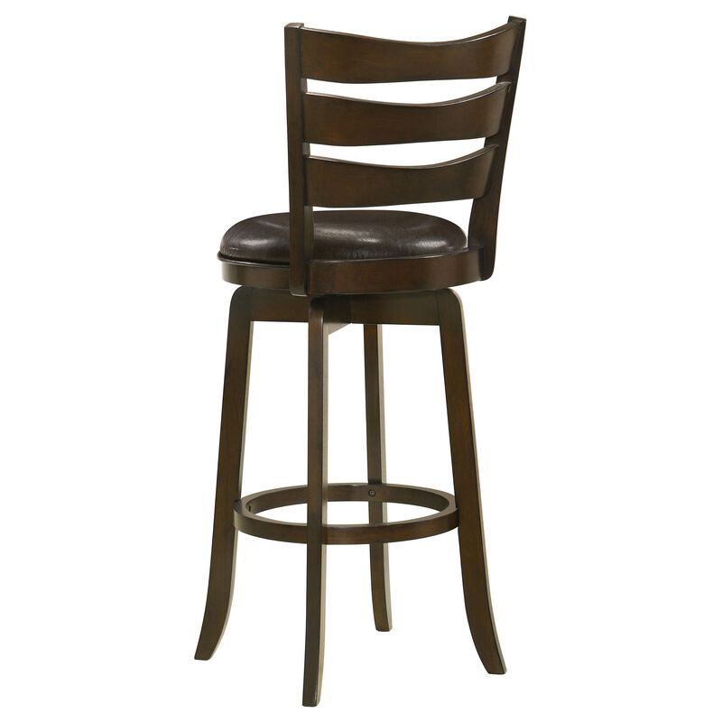 Mona Swivel Barstool Chair, Dark Brown Faux Leather, Cherry Brown Wood