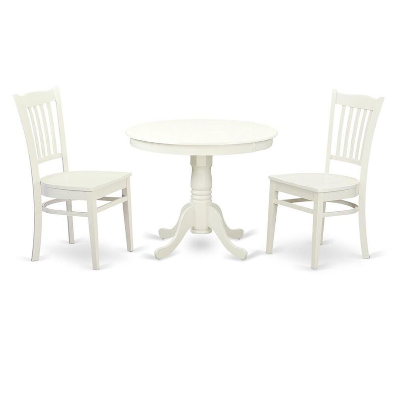 3 Pc set with a Table and 2 Wood Dinette Chairs in Linen White.