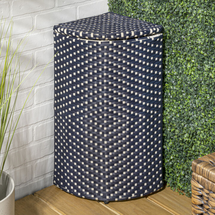 Chloe All-Weather Wicker/Metal Corner Hideaway Outdoor Trash Can