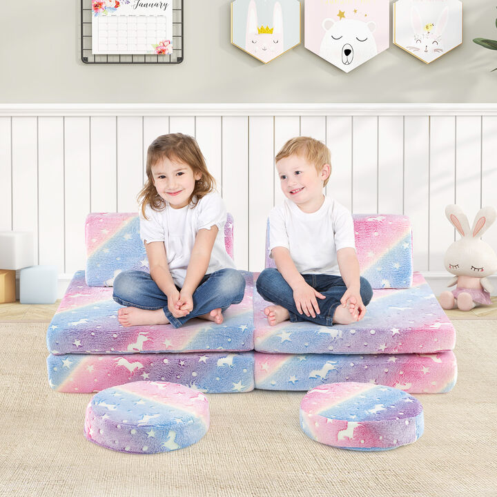 Modular Kids Play Couch Set Glow in the Dark with Portable Handles