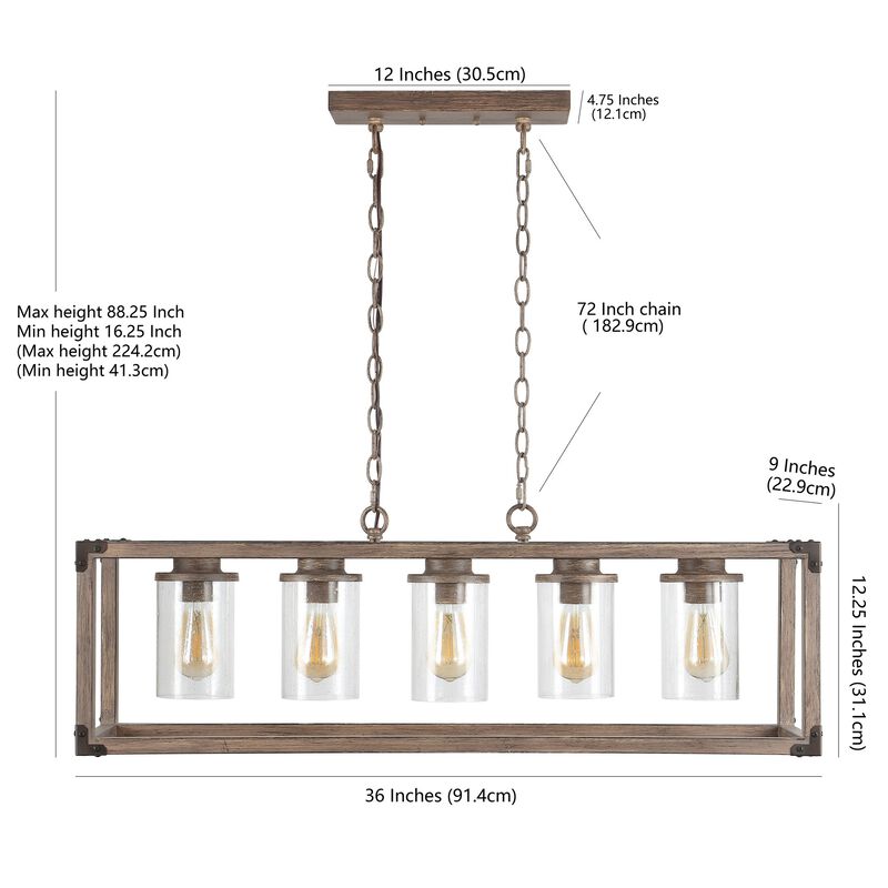 Zeniba 5-Light Linear Adjustable Iron/Seeded Glass Rustic Farmhouse LED Pendant