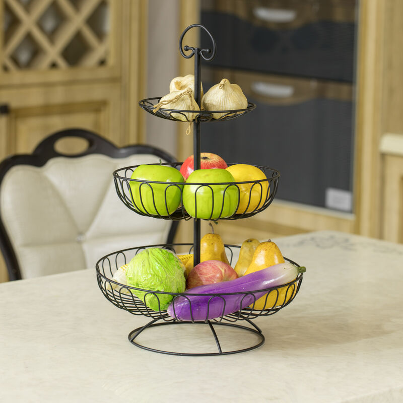 3 Tiers Wire Iron Basket Fruit Bowl, Black