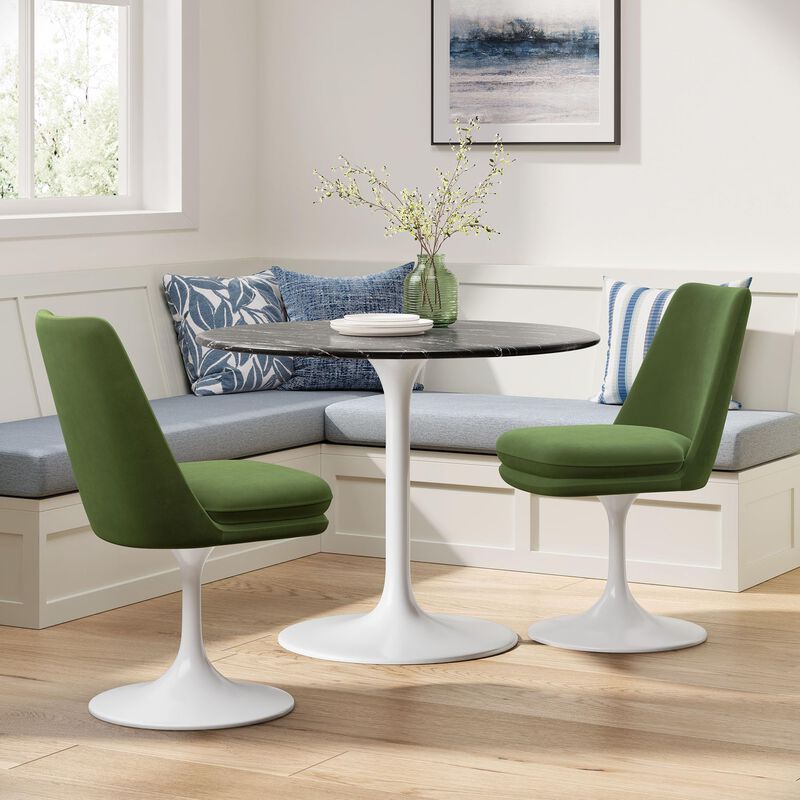 Modway Lippa Velvet Swivel Dining Side Chair in White Moss Green - Armless Accent Chair with Stain-Resistant Performance Velvet Upholstery - 360&deg; Rotating Office Chair image number 4